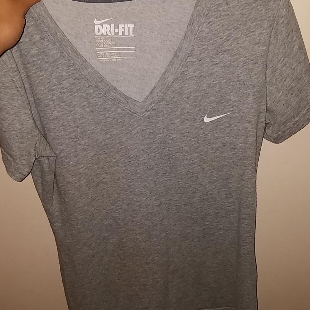 gray Nike Dri-Fit slim fit v neck t shirt